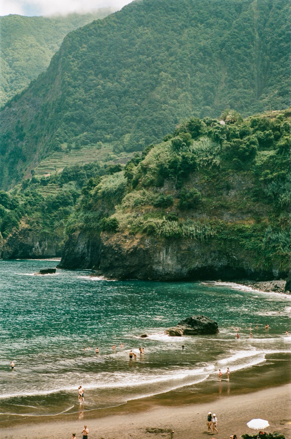 Lush green bay with beach, Madeira